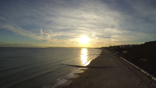 Sunset over Bournemouth Beach, filmed by quadcopter, October 2013