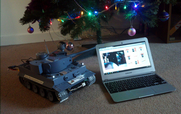 The Raspberry Tank in front of the Christmas tree