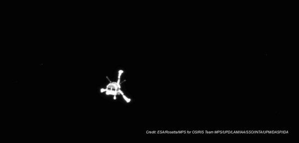 Rosetta as seen from Philae during descent