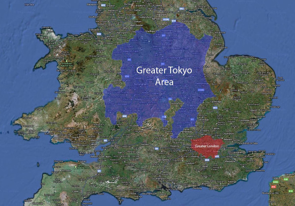 Size of Tokyo compared to the UK