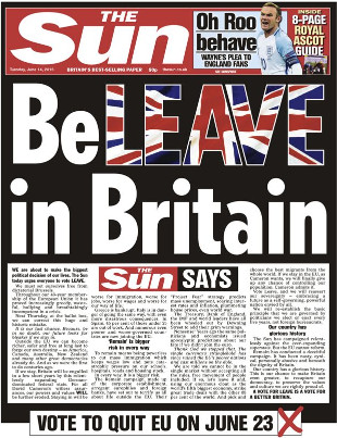 Front page of The Sun, 23 June 2016