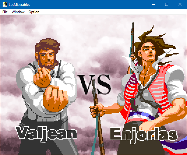A screenshot  of a "player select" screen showing Valjean and "Enjorlas"