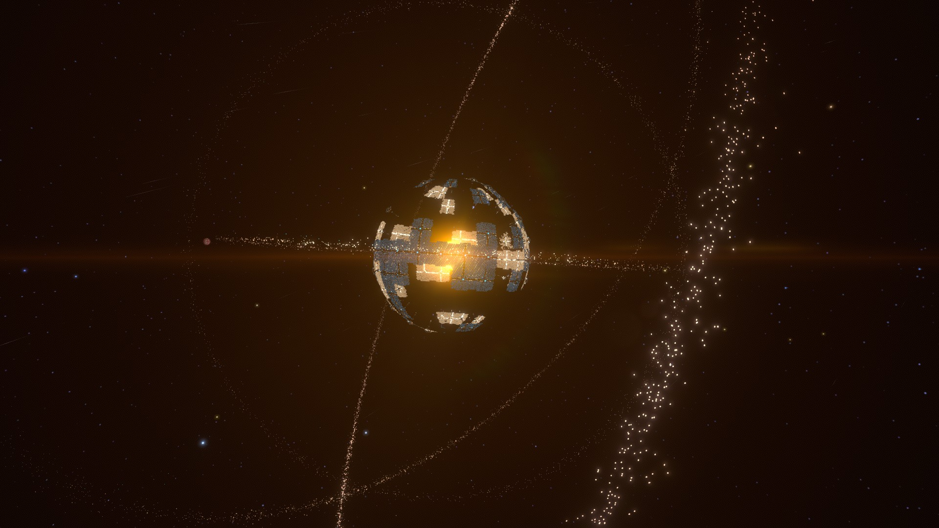 Dyson Sphere Program screenshot showing a partially contructed sphere from space