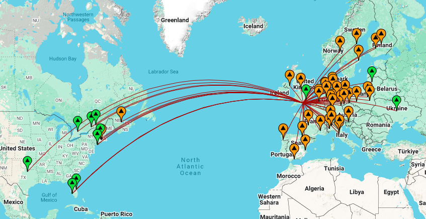 Map of contacts