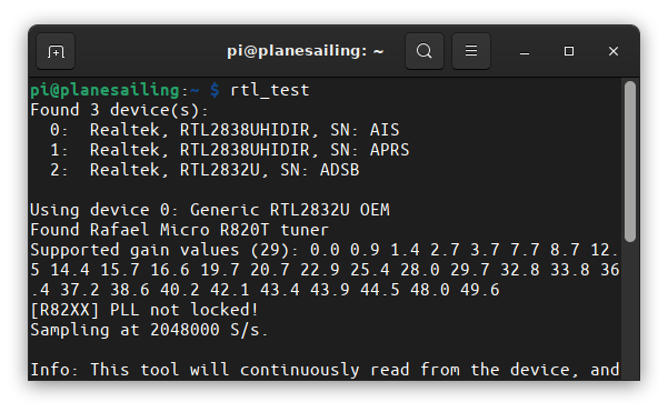 rtl_test results after setting serial numbers