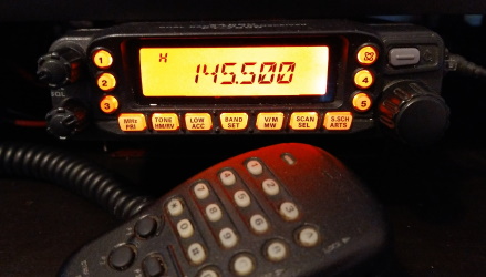 A VHF radio tuned to 145.5 MHz