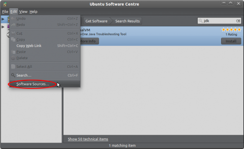 The Ubuntu Software Centre's Edit menu