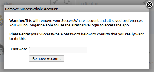 SuccessWhale account deletion dialog