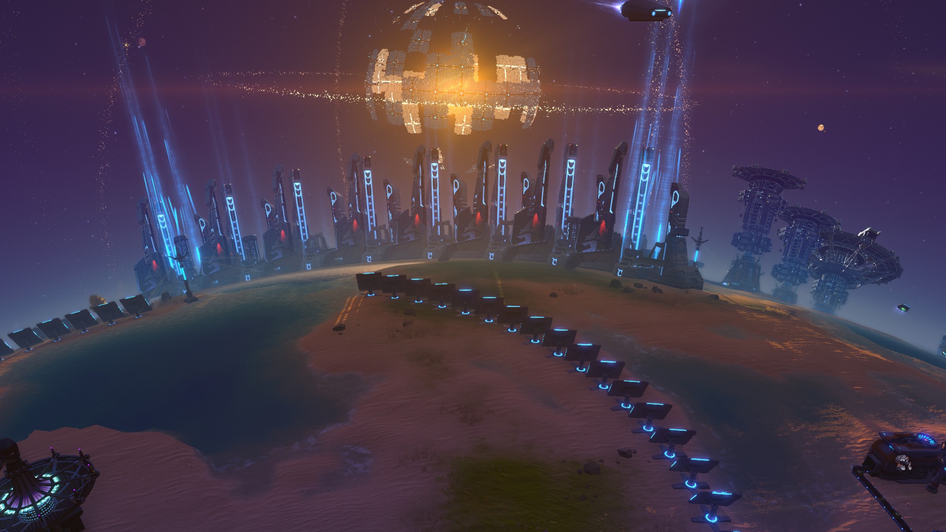 Dyson Sphere Program screenshot showing eight rocket silos all launching