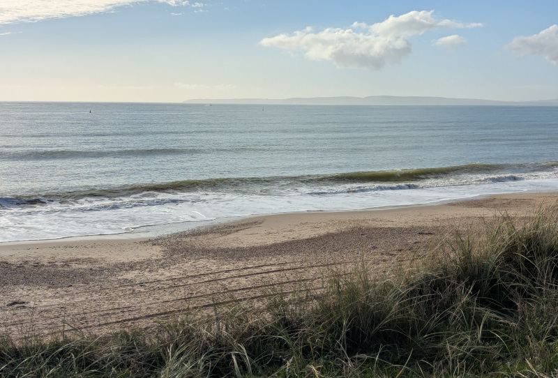 Southbourne beach at Hengistbury Head, looking west towards the Purbecks