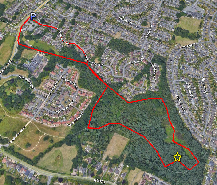 A map with the car park and activation spot shown along with a route