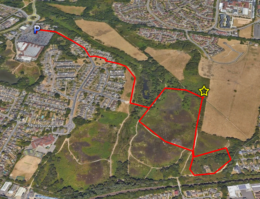 A map with the car park and activation spot shown along with a route