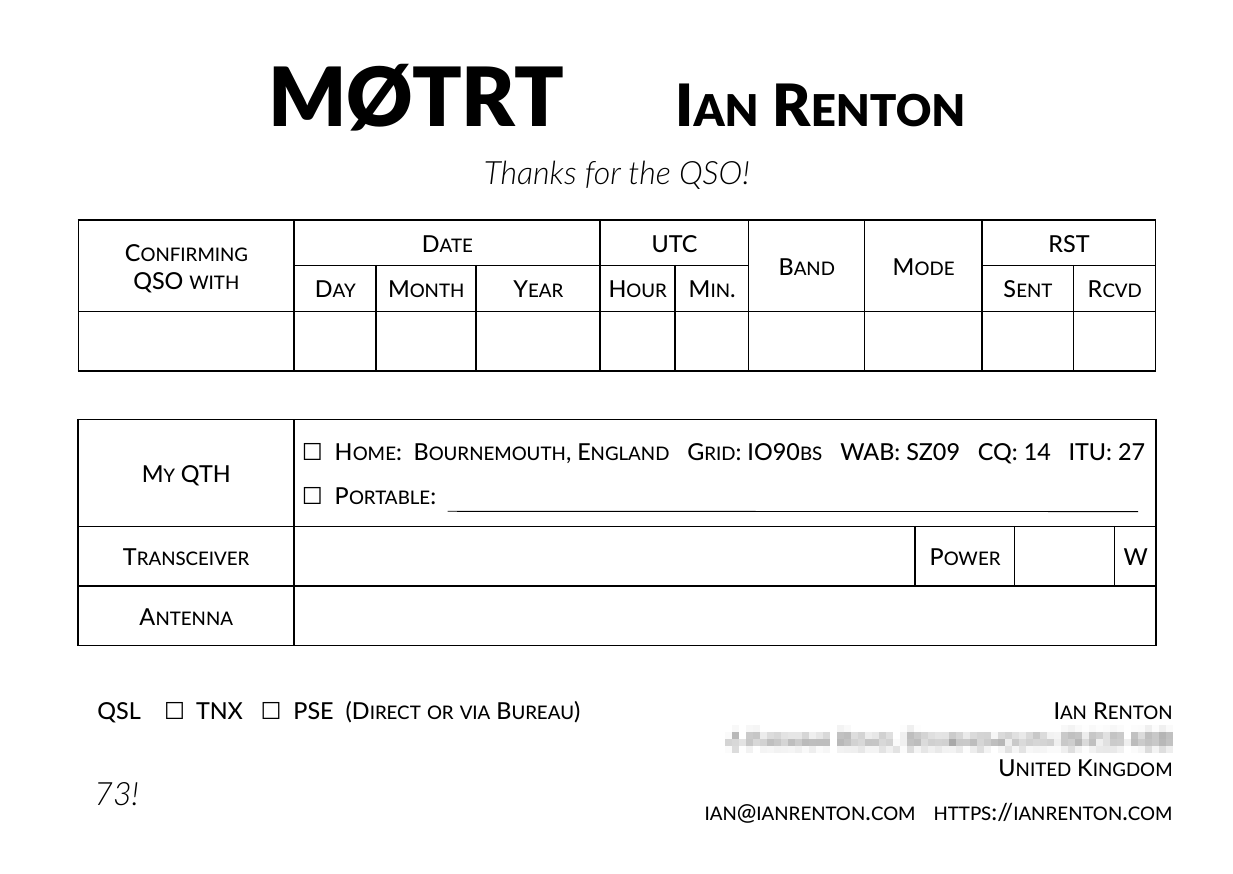 Back of my QSL card