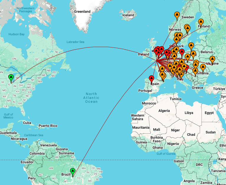 Map of my contacts during CQ WPX RTTY