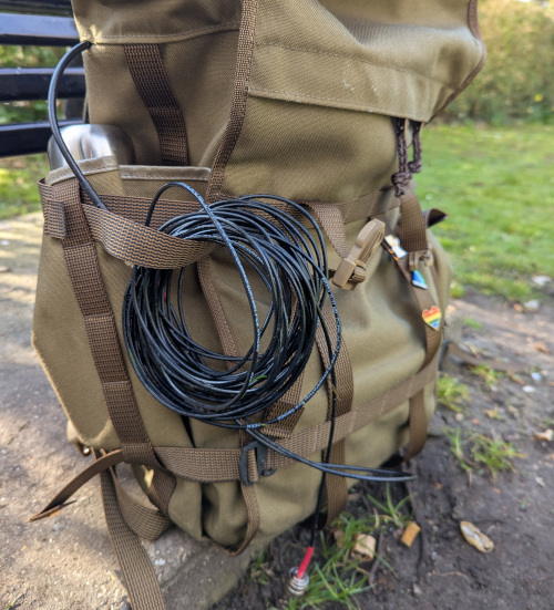 Loop of coax attached to the side of a bag