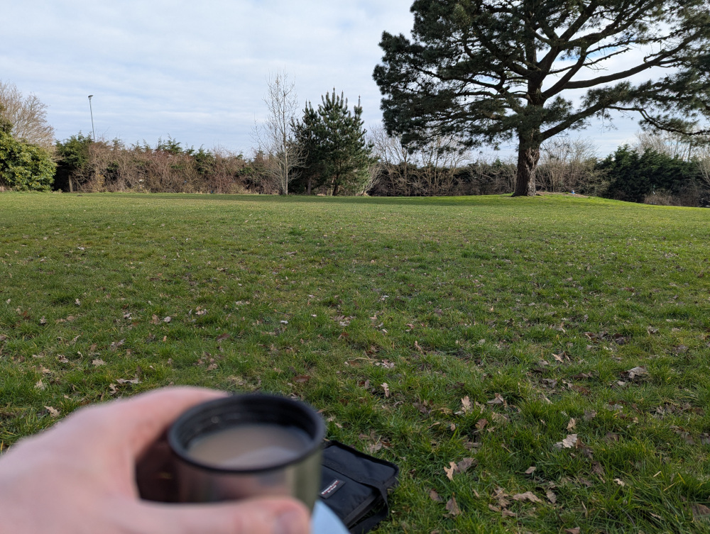 Cup of tea on my knee in Knapp Mill Park