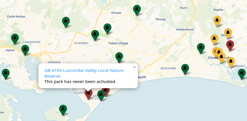 Map of local parks from the "new parks" web app, highlighting Luscombe Valley