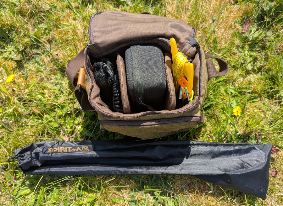 The open bag with the kit loaded into it