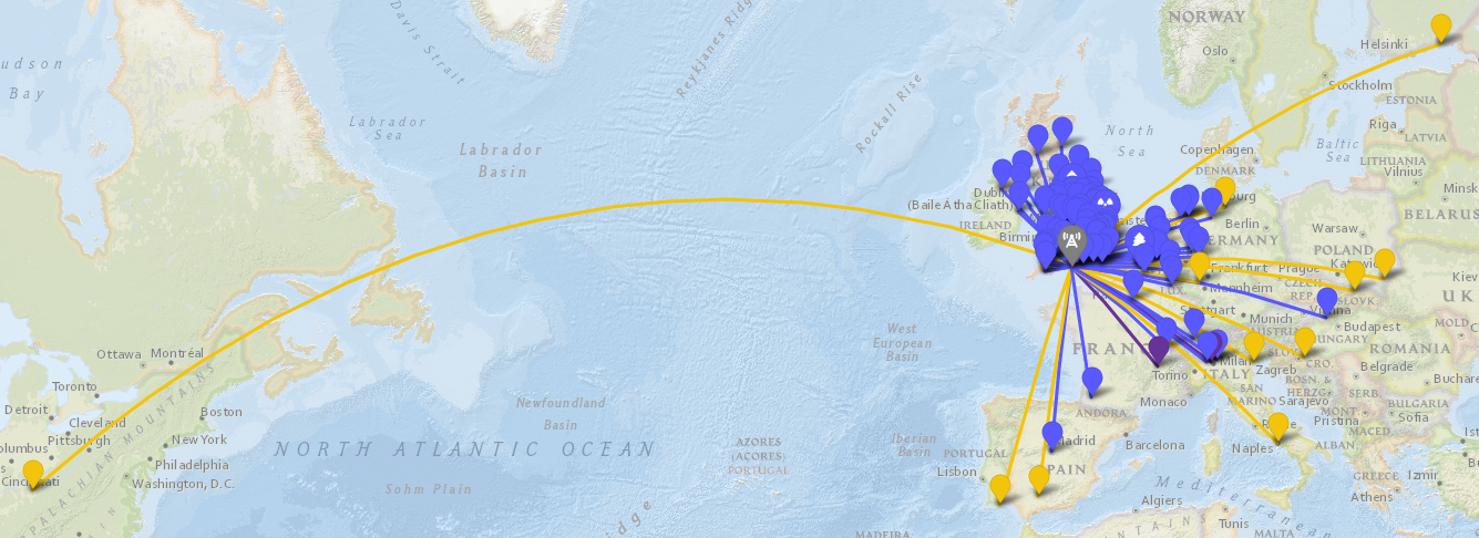Map of radio contacts