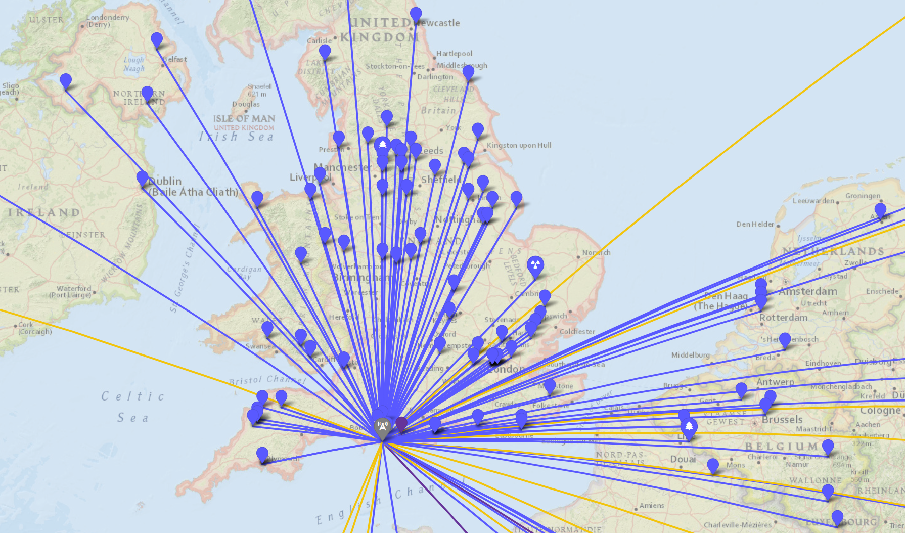 Map of radio contacts
