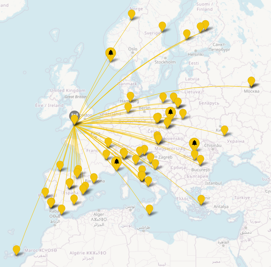 Map of radio contacts
