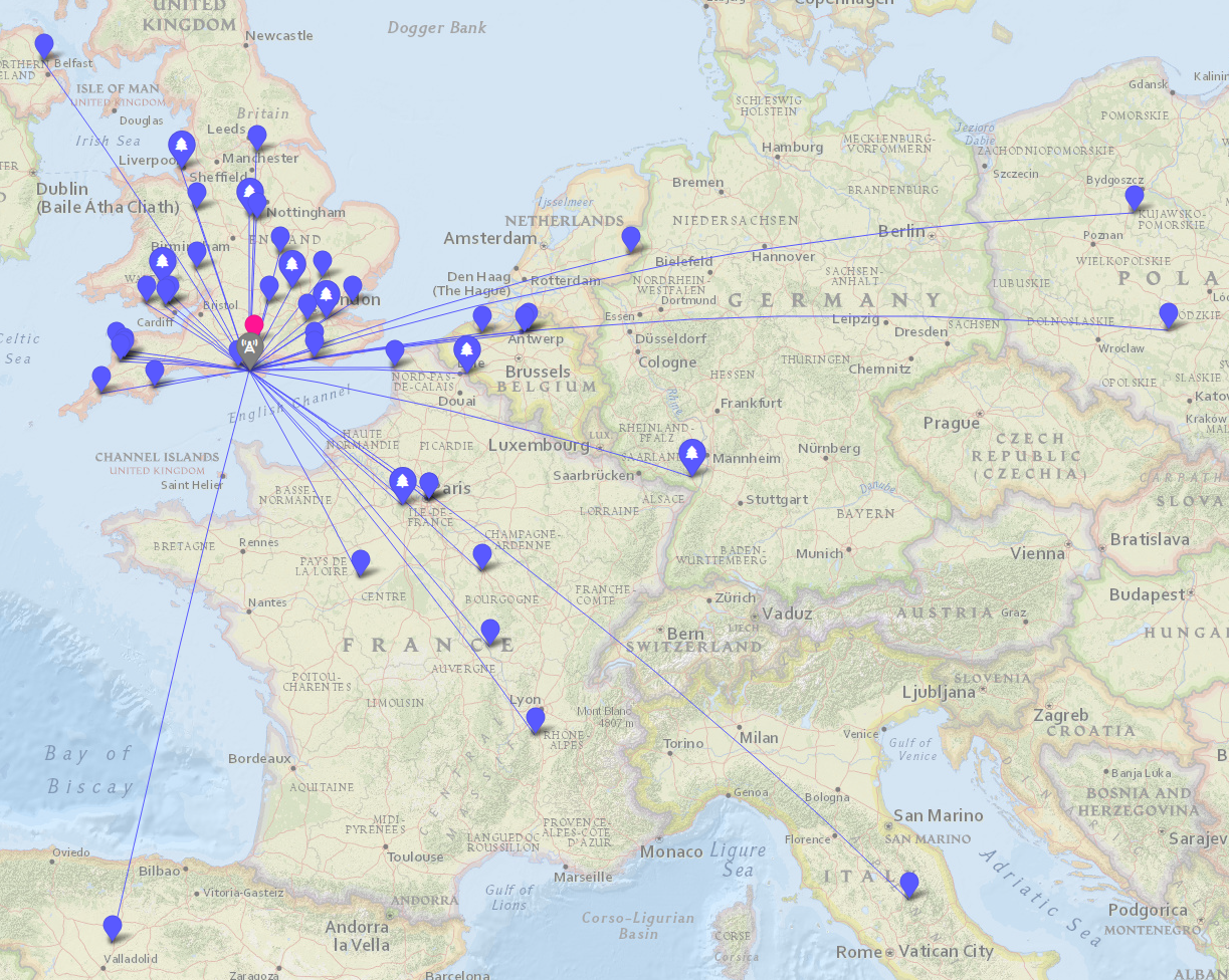 Map of radio contacts
