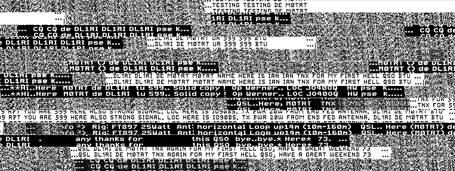 A screenshot of a Hell QSO between M0TRT and DL1RI