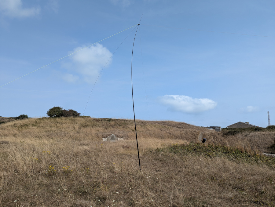 Inverted-V dipole antenna on the grassy top of Verne High Angle Battery