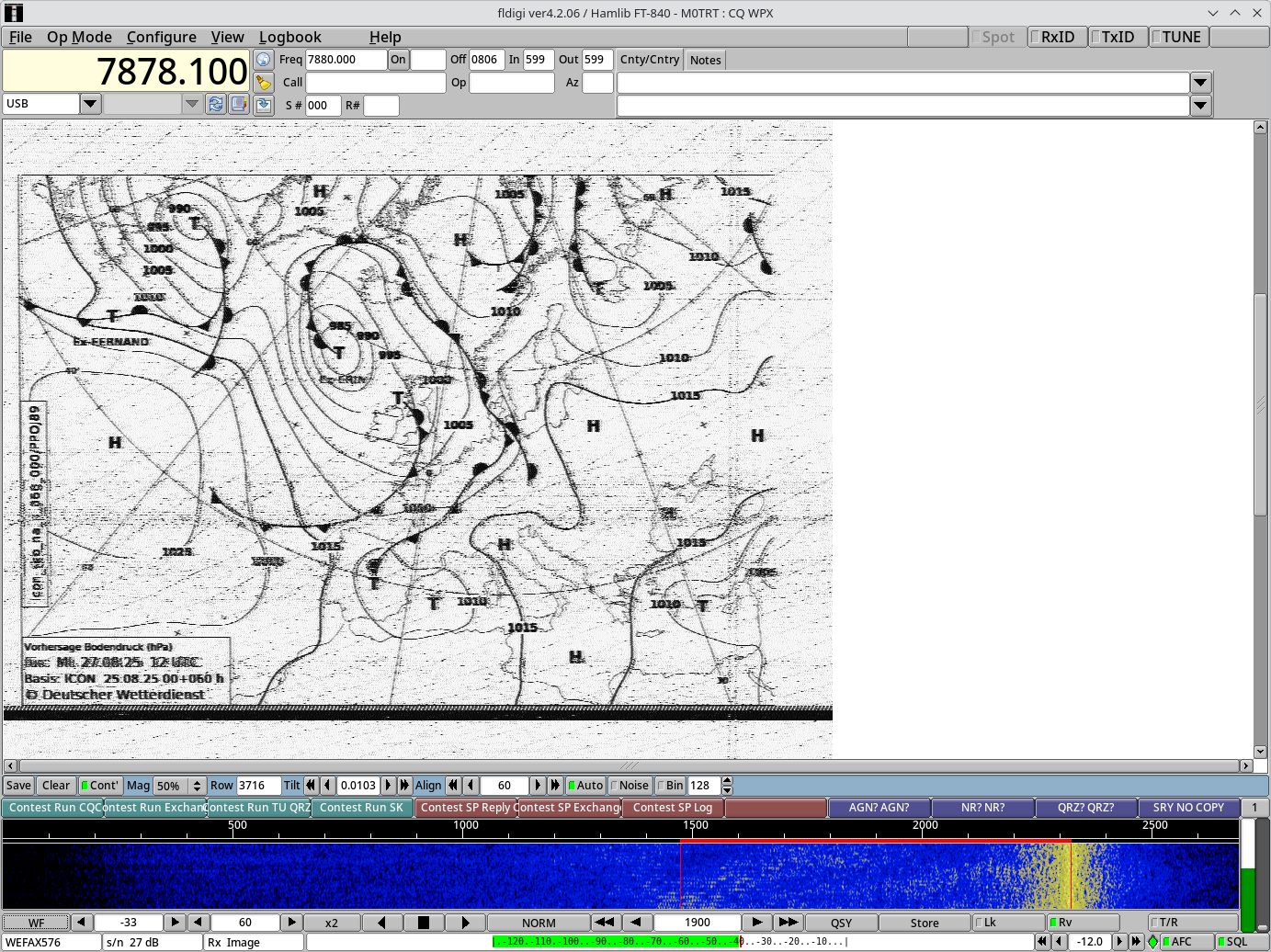 Screenshot of fldigi decoding a weather fax image