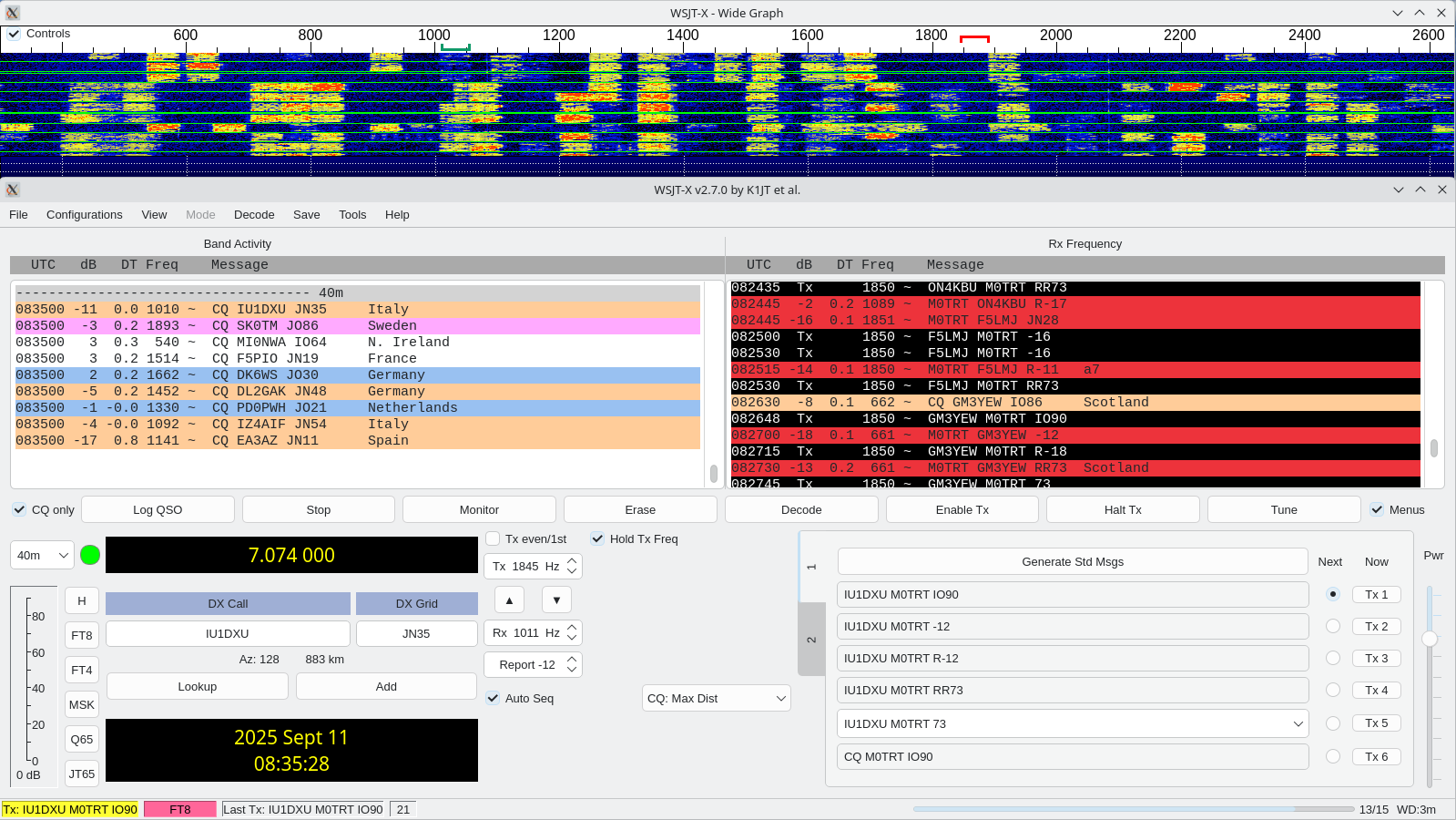 Screenshot of WSJT-X doing FT8