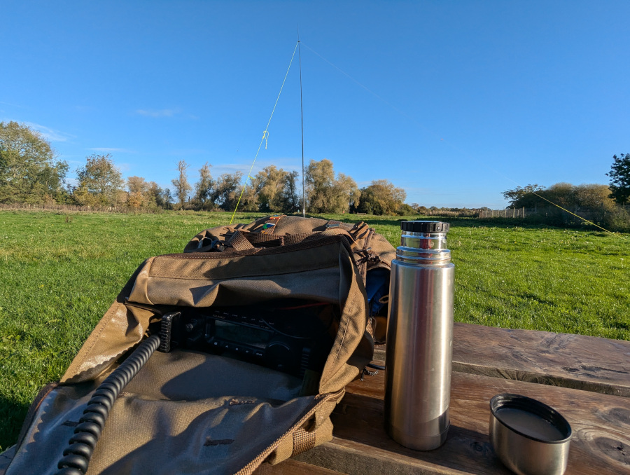 Rucksack, thermos and antenna