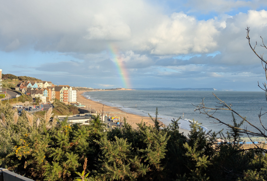 Rainbow over Hengistbury Head, viewed from Boscombe cliff top