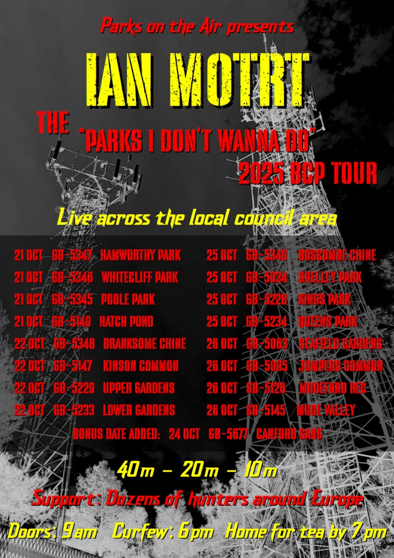 Rock style tour poster with all the parks listed