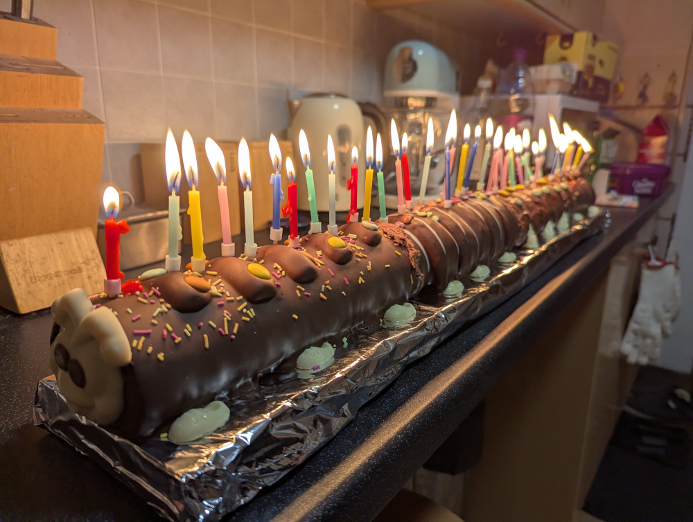Gigawiggles from a diagonal angle, with all candles lit