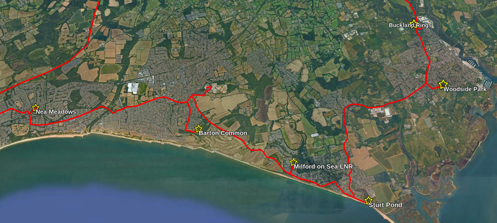 Route between the parks plotted on Google Earth
