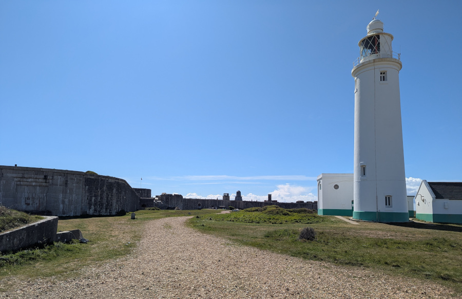 Hurst Castle and lighthouse, showing all the various later add-ons to the castle in one picture.