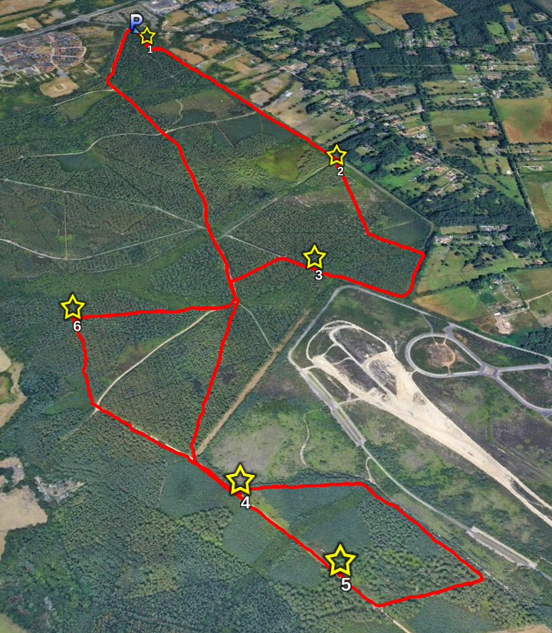 Six activation marks on a route map