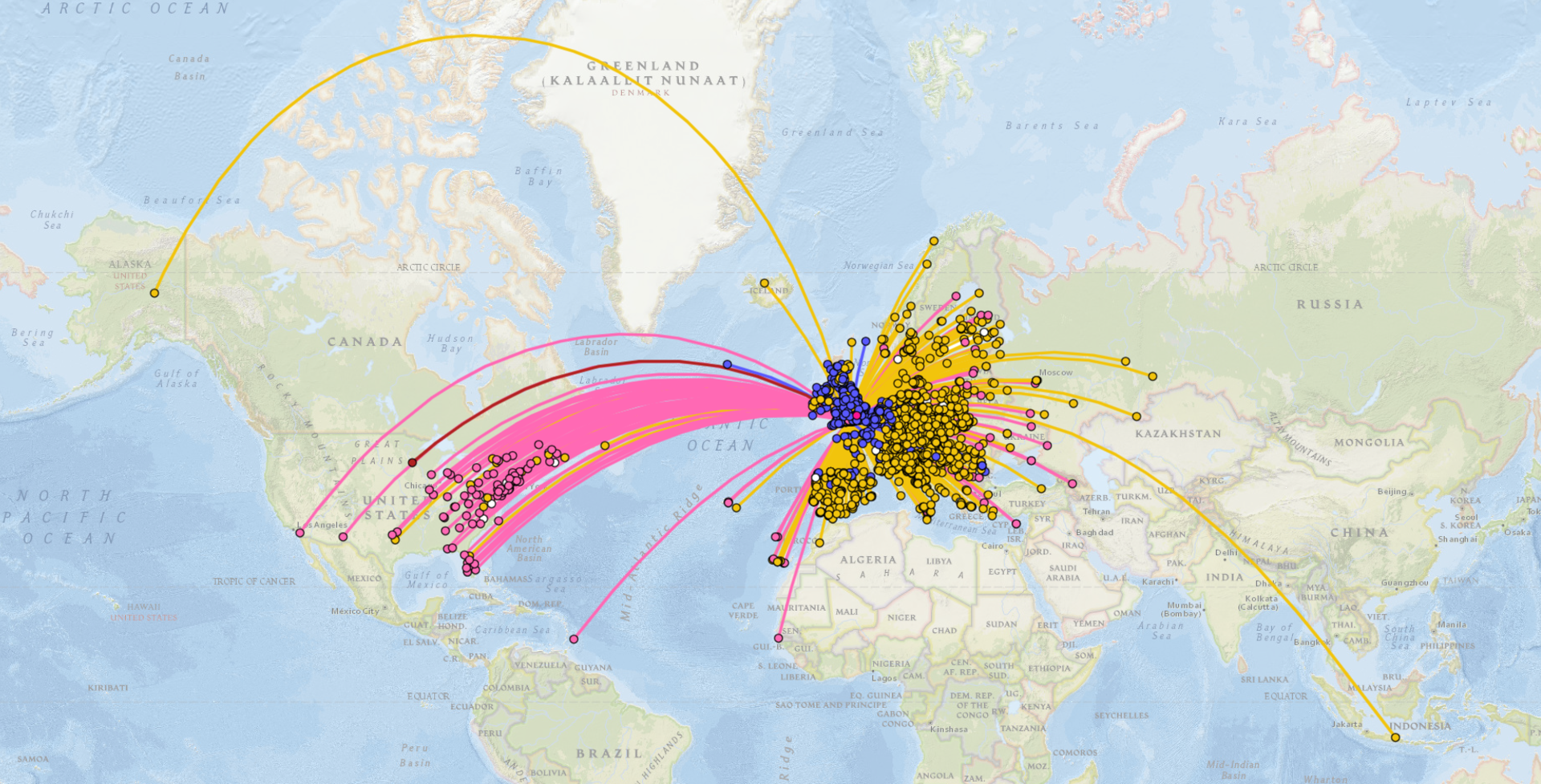 Map showing markers for all QSOs
