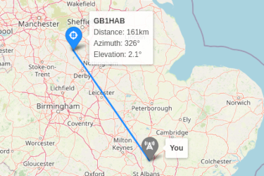 A map showing the user's location and the location of a balloon