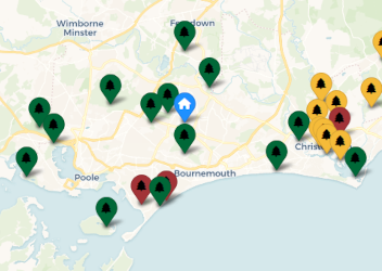 A map display with markers for POTA parks in different colours