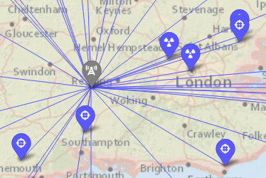 A map display with markers for amateur radio contacts