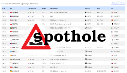The Spothole logo overlaid on a screenshot of a spot list from the software