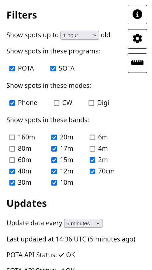 Mobile UI with config panel shown