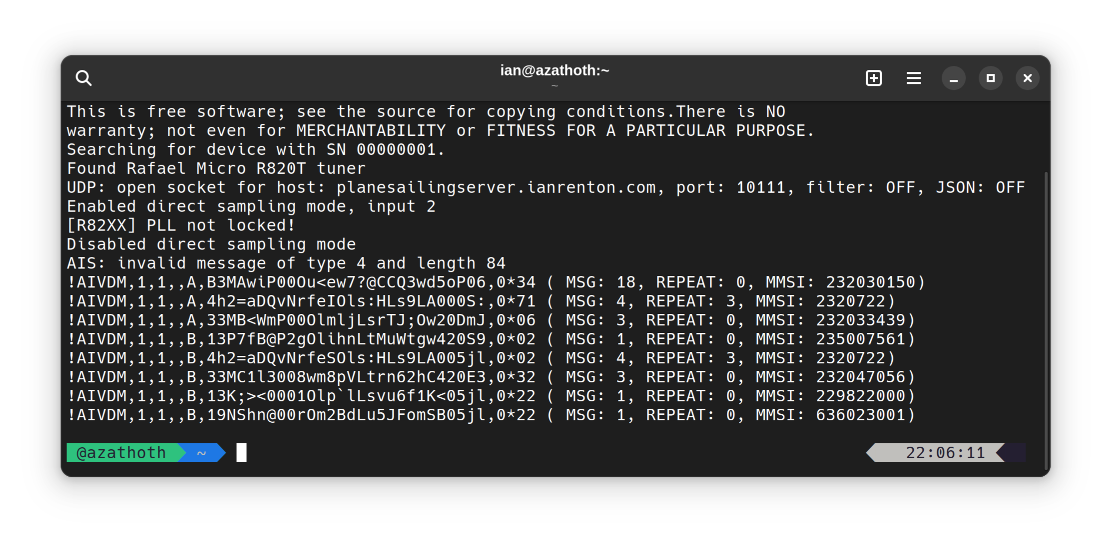 AIS-Catcher command-line output