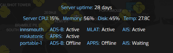 Plane/Sailing client showing server telemetry with three sources