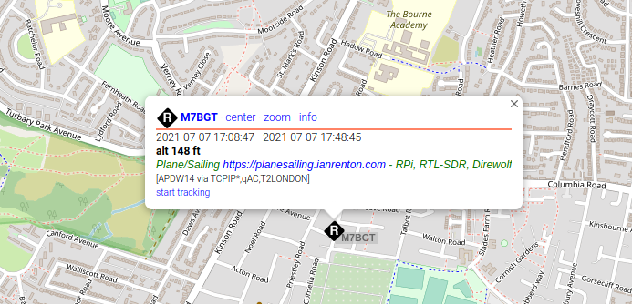 Receiver location shown on aprs.fi