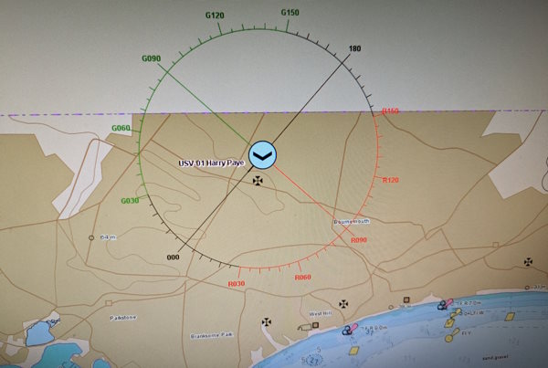 A screen showing the USV's position with chart data in the background