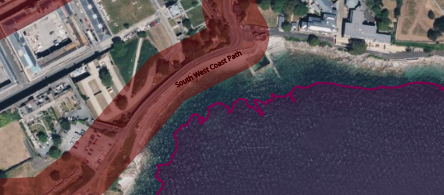 Polygons for the South West Coast Path and Plymouth Marine National Park, not quite intersecting