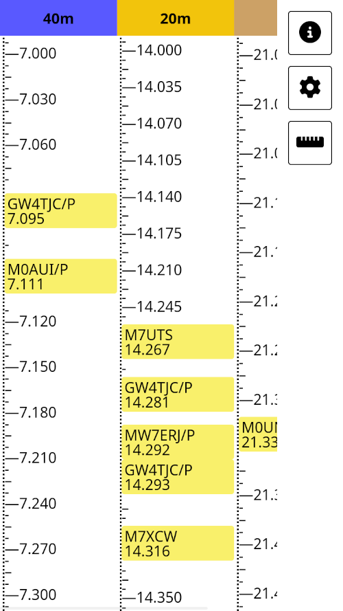 Mobile UI with bands panel shown