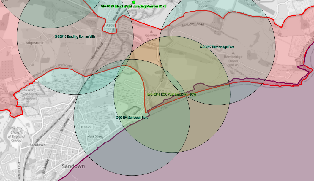 Map of Sandown showing overlapping qualifying regions